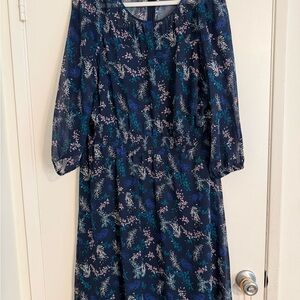 Lane Bryant Navy Floral Long Sleeve Dress